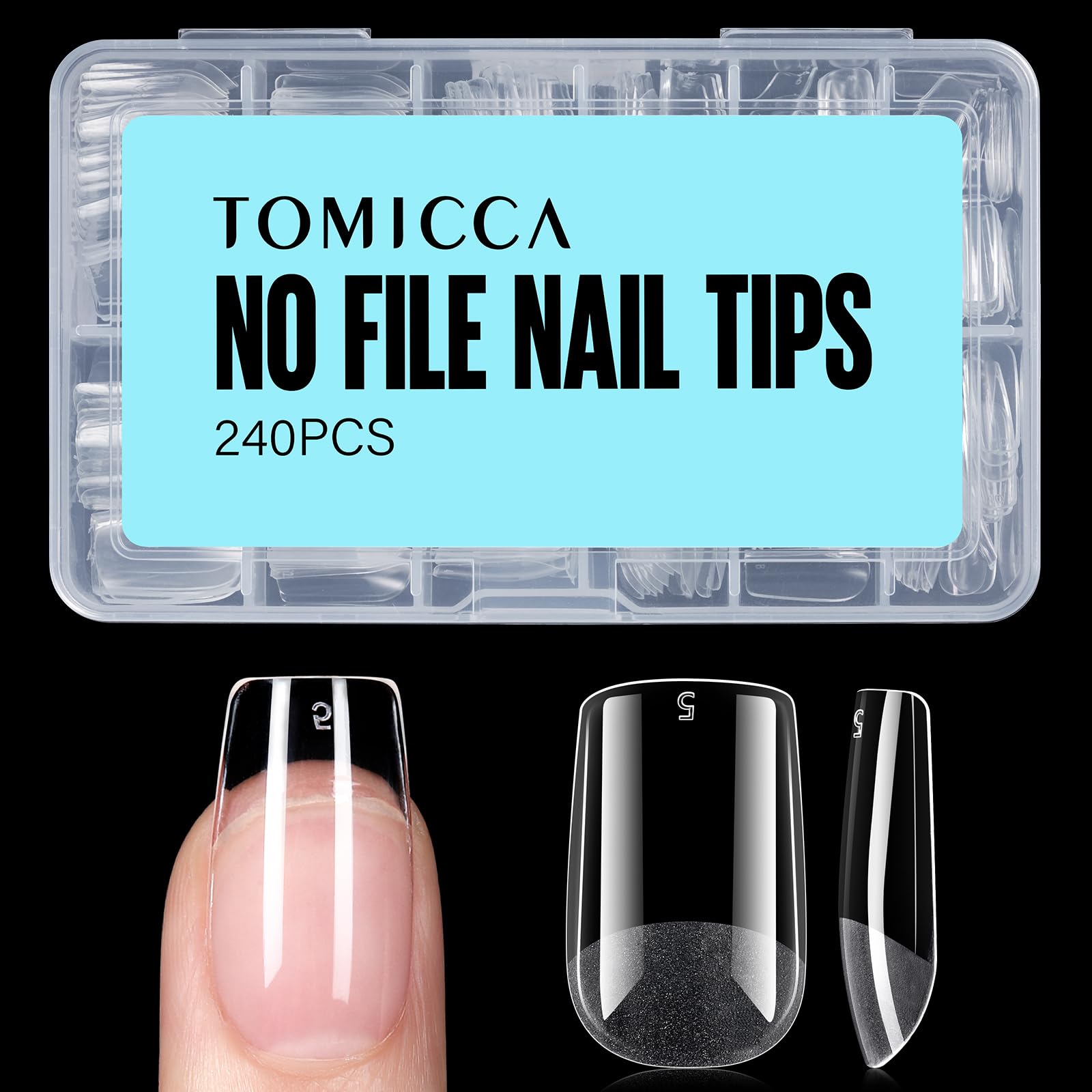 TOMICCA 240 Stück Künstliche Nageltips Kurz Square Gel Tips für Gelnägel Nagelspitzen Falsche Nagel, Halbmatt Tips für Nägel Full Cover Nail Tips für Nagelstudios und DIY Nagelkunst - 12 Größen