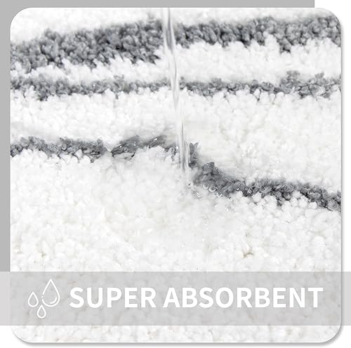 Miniatura 4 de Tititex Alfombra de baño de lujo con línea blanca y gris, 20 x 32 pulgadas, clásica, extra suave y absorbente, tapete de baño de microfibra