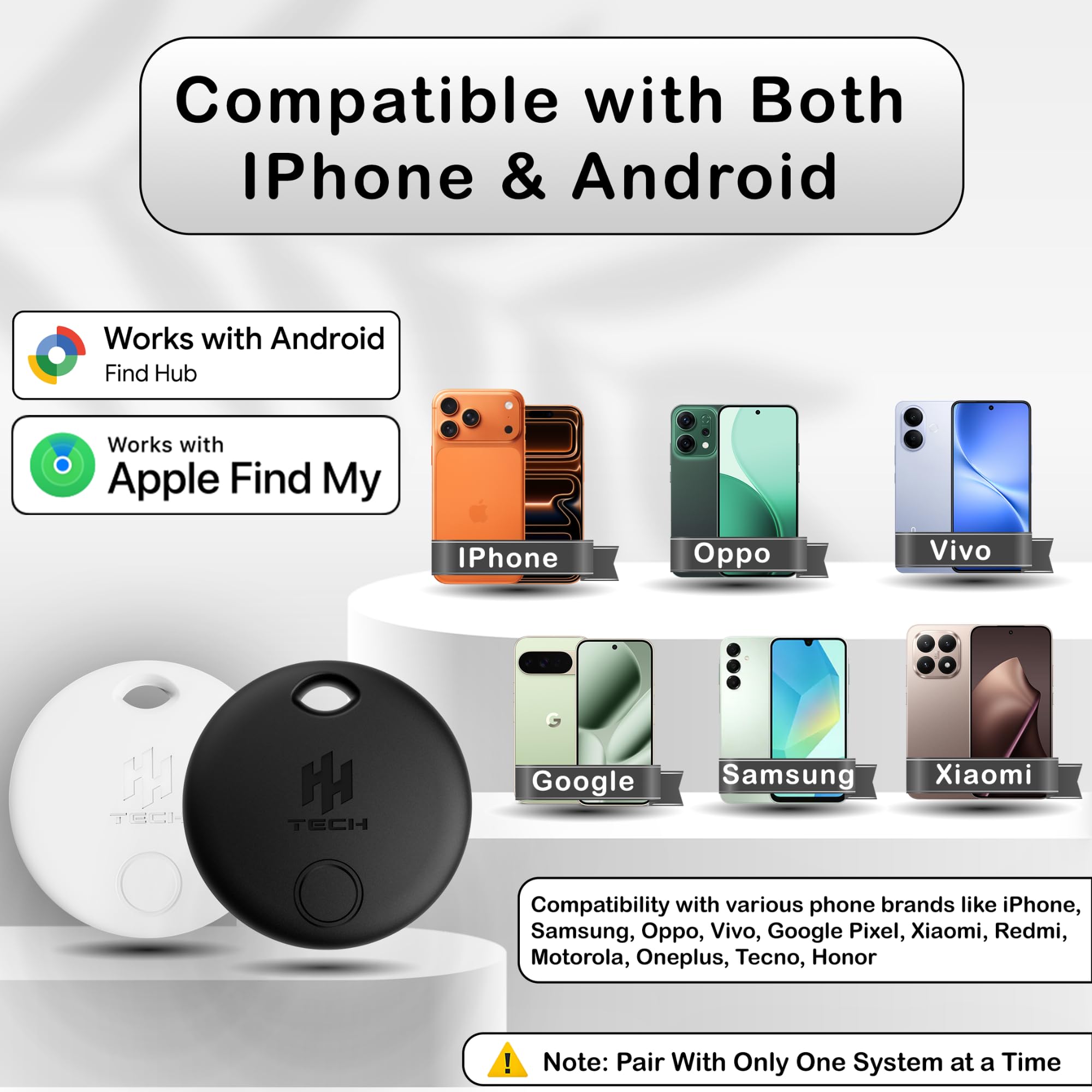 HH-Tech Smart Tracker Tag (confezione da 2) Dual Sytem per dispositivi Apple e Android, batteria sostituibile, traccia facilmente il tuo portafoglio, borsa, valigia e altro con l'app Apple Find My e