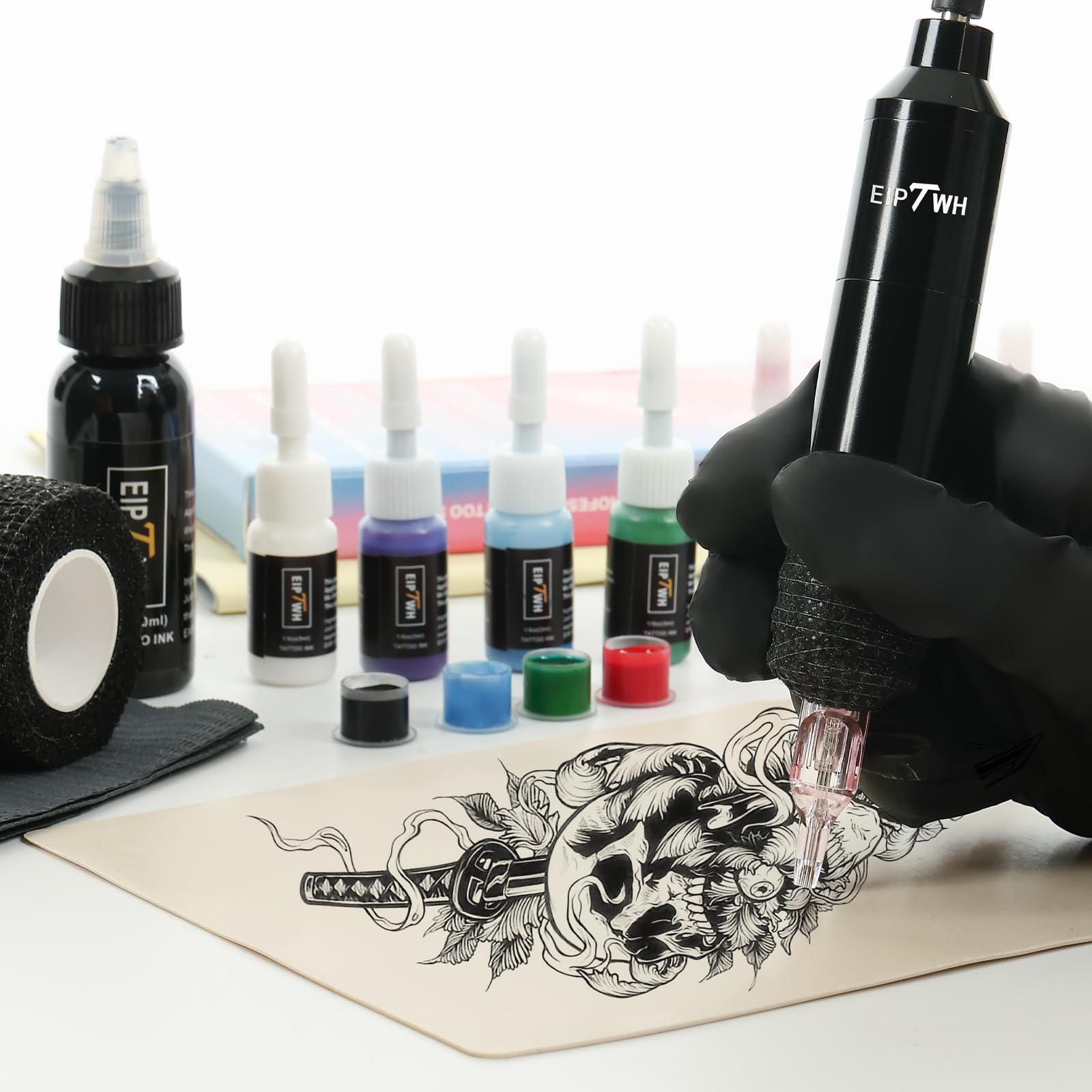 Kit de Tatuaje Rotativo para Principiantes,10pcs Agujas de Tatuaje Set de 7 Colores de Tintas de Tatuaje,Kit de Máquina de Tatuaje para Artistas del Tatuaje