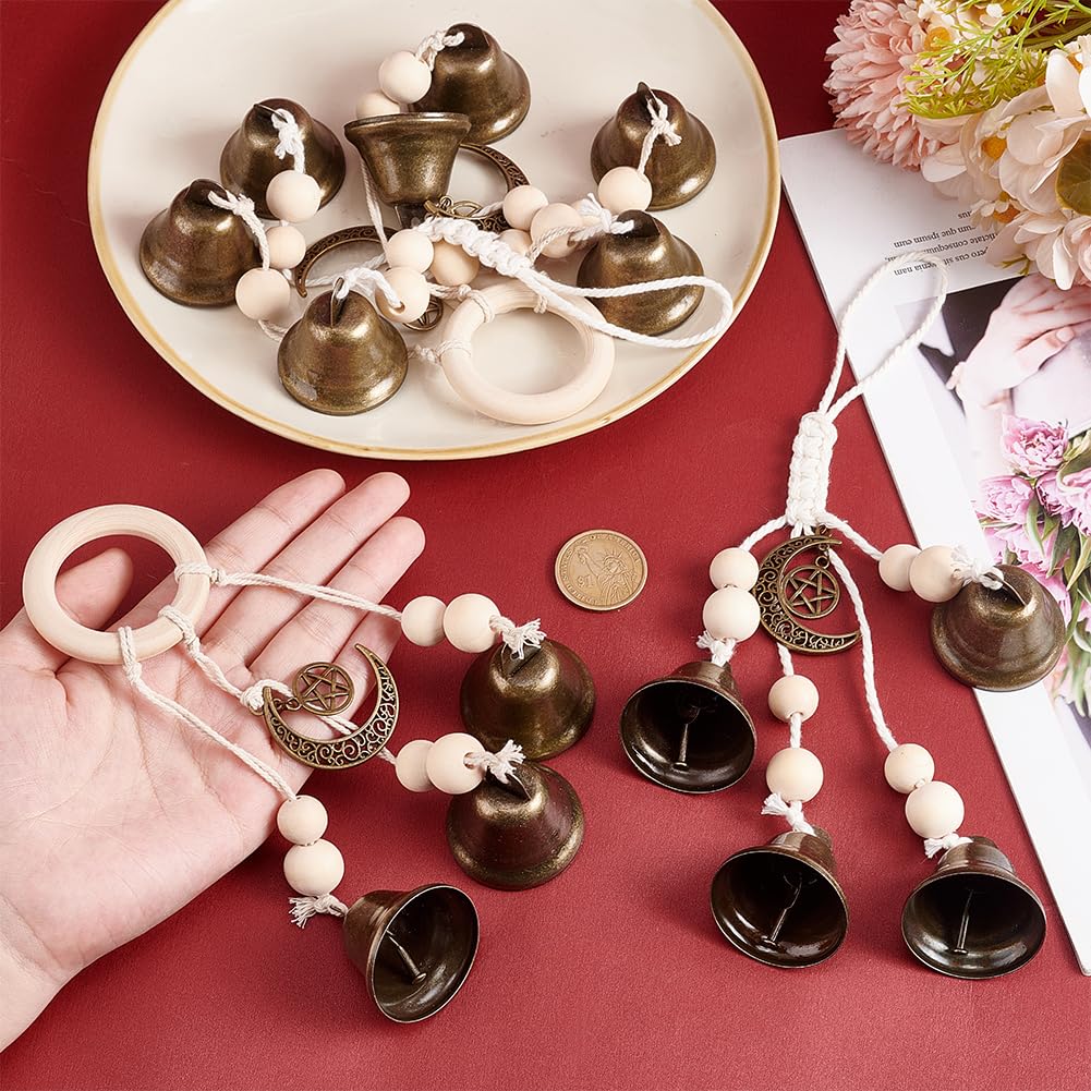 GOAMKERER 4 Pcs 2 Styles Witch Bells for Door Knob Witchcraft Bells Door Knob Hanger Witch Bell Wind Chimes Hanging Bells with Rope for Witchy Room Home Decor Witchy Gifts - Image 3