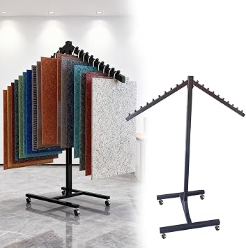 Rug Rack Rolling Carpet Sample Display Stand with Wheels, Business Hanging Rug Rack Holder Steel Hanger Rod, Floor Standing Curtain Models Storange for Retail