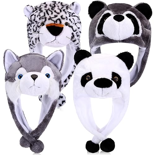 Toulite 4 Pcs Cute Plush Funny Animal Hats Funny Winter Hats with Delicate Animal Ear Straps - Cute Style