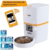 Ferplast RISTO PET SMART WiFi automatyczny dozownik karmy dla psów, 6 litrów, sterowanie za pomocą aplikacji, kamera noktowizyjna i mikrofon, miska ze stali nierdzewnej