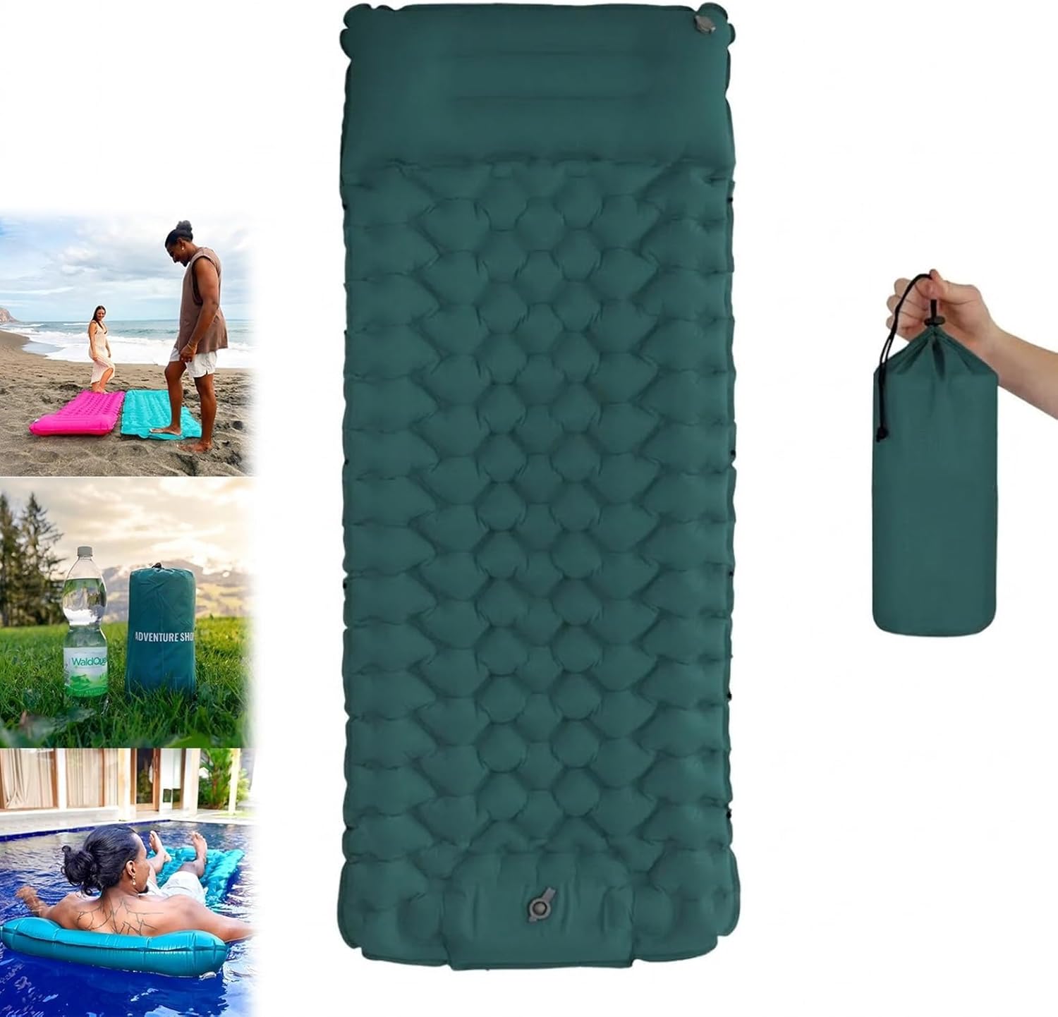 Lounge Mat - Your Portable Chill Zone, Thick Memory Foam Sleeping Pad for Camping, Self Inflating Travel Air Mattress with Pump, Lightweight Portable Car Tent Bed for Outdoor Backpacking(Green 01)
