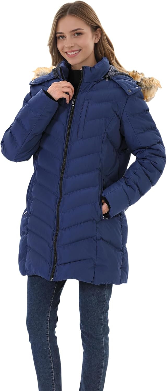 CorBuyit Women's Winter Puffer Jacket with Detachable Hood, (S-3XL), Long Waterproof Warm Parka Coat