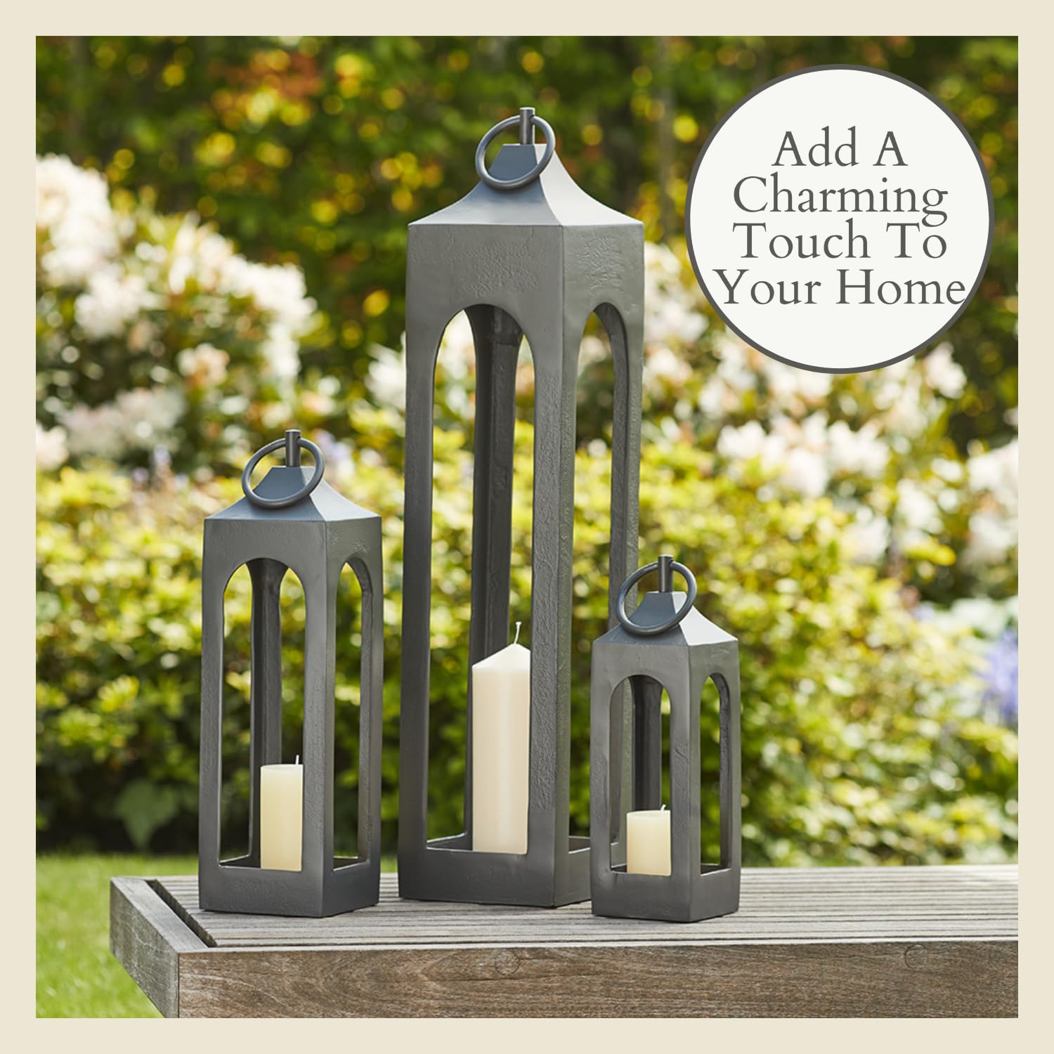 CG Hunter Farol negro mediano, farol decorativo de metal rústico con paneles de vidrio, portavelas para interiores y exteriores, decoración del hogar para patio, jardín y mesa, linterna colgante para