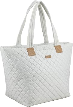 BODHI Quilted Soft Luxe Large Tote Bag For Women, Travel Shoulder Bag Top Handle Handbag for Gym, Work, Fog Gray