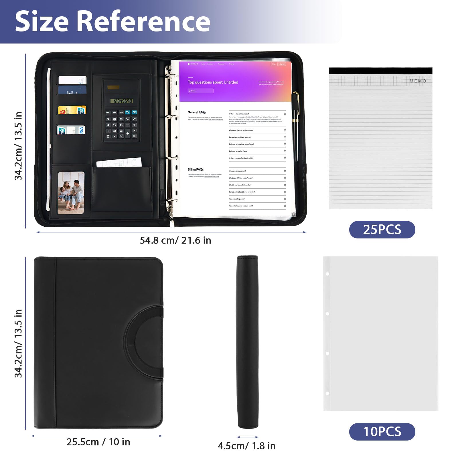Cartella Conferenza In Pelle A4 Con Calcolatrice - Portadocumenti Organizer, Nero - Foto 5