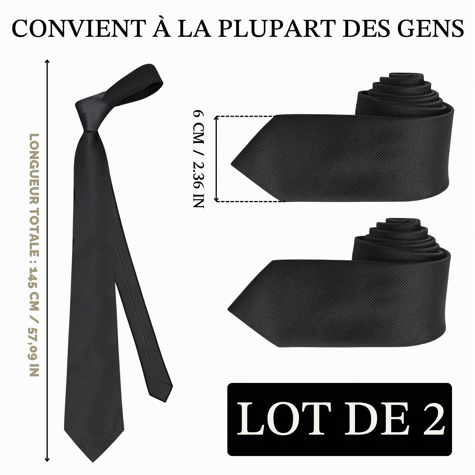 KEYRI 2 PCS Cravate Homme 6cm Classique Cravate Couleur Unie Cravates Fines pour Hommes Durable & Mode Cravates pour Mariage, Affaires, Fête, Travail et Événements Formels