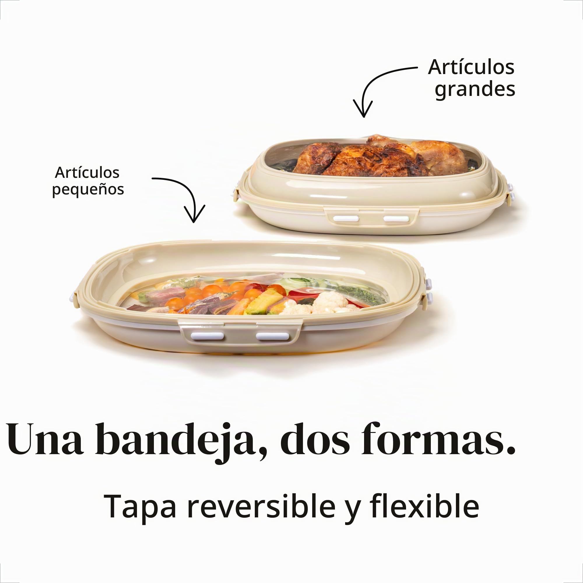 Crudités | Bandeja portátil para aperitivos | Pack de 4 cuadrados | Blanco crema | Envases para alimentos con tapa elástica reversible | Sin BPA, aptos para congelador y lavavajillas | Preparación de