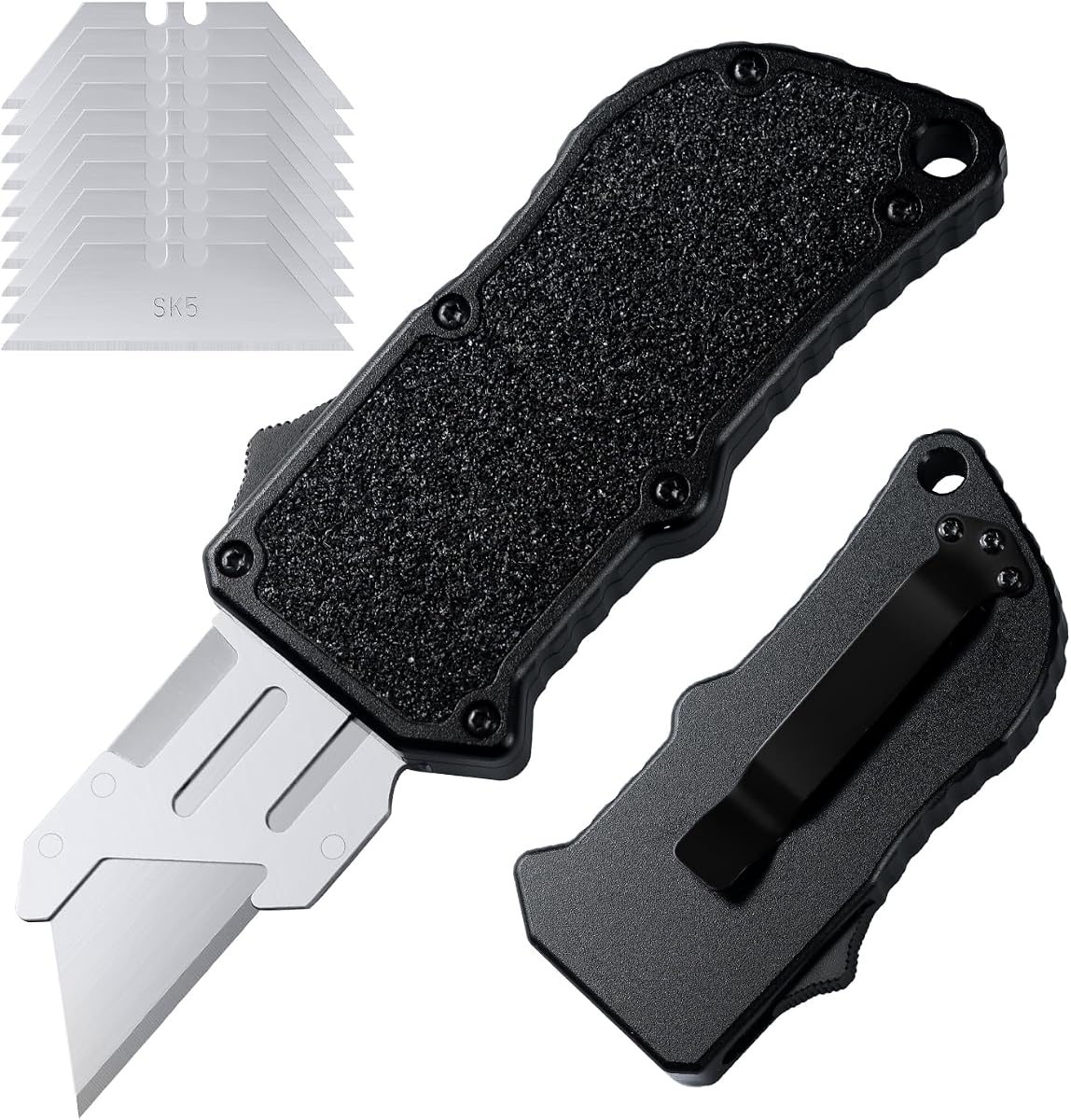 XXV Aluminum Alloy Utility Knife, Box Cutter,Cute Heavy Duty Pocket Knife, Safety Replaceable Blade EDC Razor Knives with 10Pcs Replaced Blades,Black