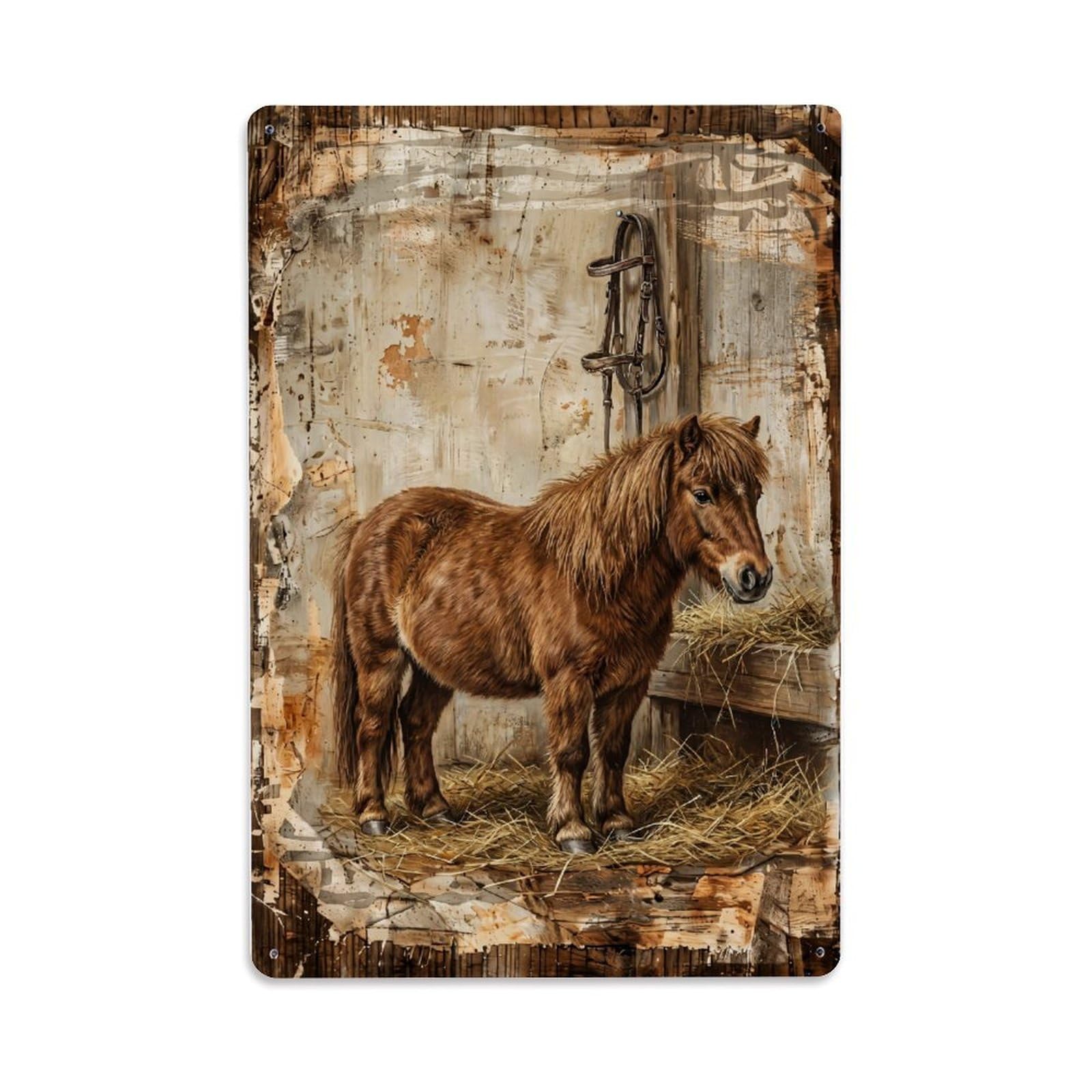 Pony Farm Small Horse Stable Hay Metal Tin Sign Plaque Wall Decor for Cafe, Club Bar, Office, Home Garden Metal Poster 8x12Inch