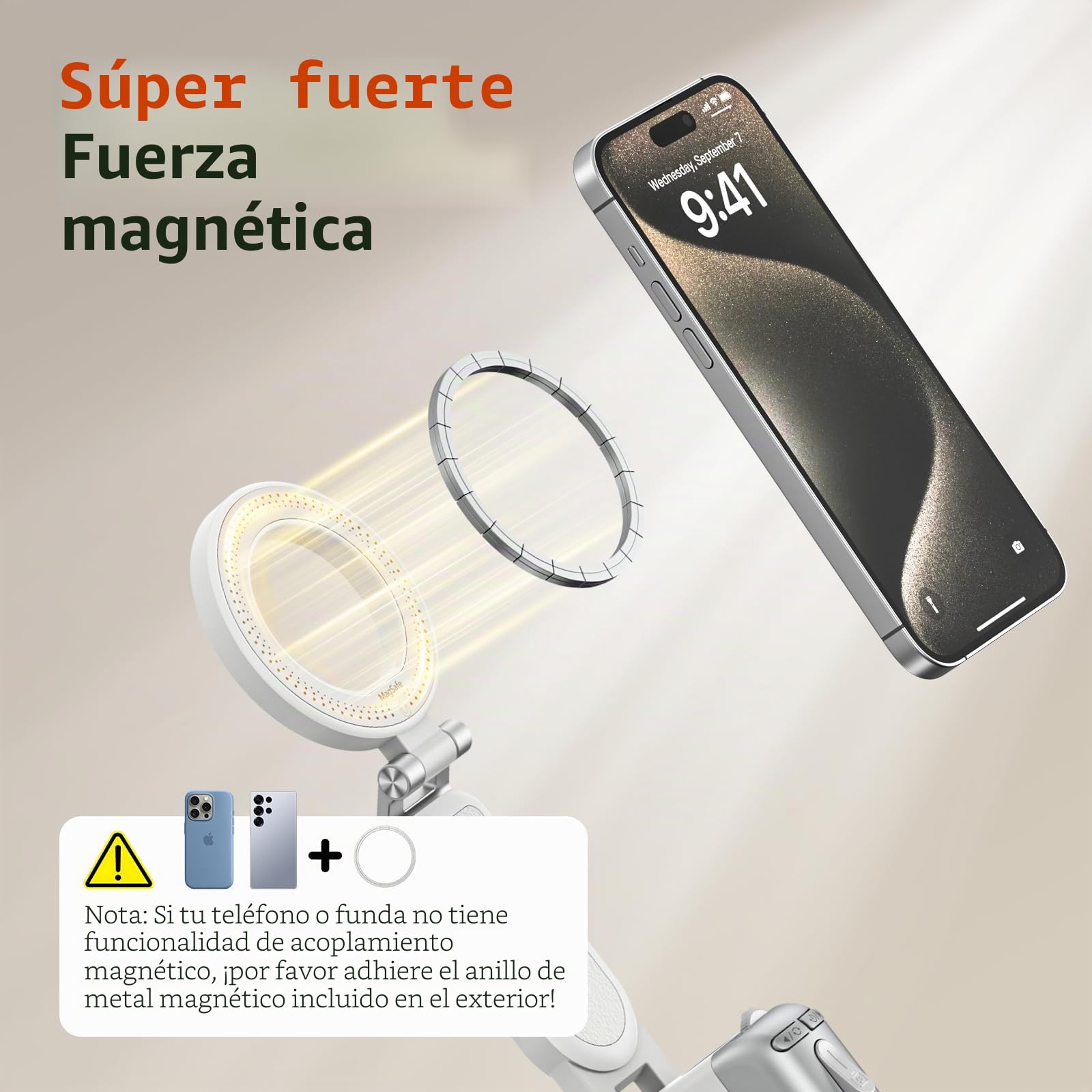 AMAZEAR Palo Selfie Tripode para Movil (4 en 1), Tripode para iPhone, Accesorios Selfie Stick para Móvil con botón de Disparo inalámbrico extraíble para iPhone 16 17 Pro MAX, Tripe Telemovel, Blanco