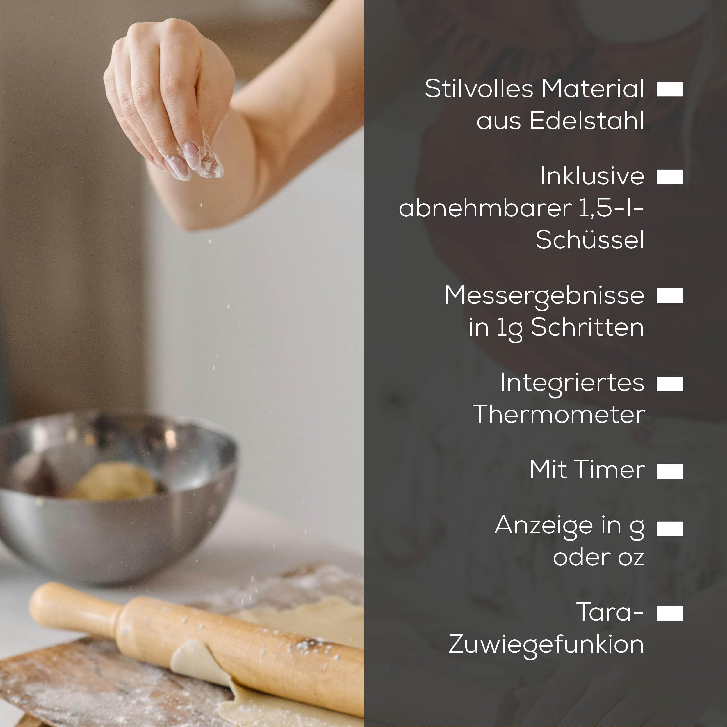 Beurer KS 54 Küchenwaage, mit Edelstahlschüssel, 1,5l Fassungsvermögen, Tragkraft bis 5kg, Haushaltswaage, Schüssel spülmaschinengeeignet, Waage zum Kochen, Backen und Messen von Zutaten