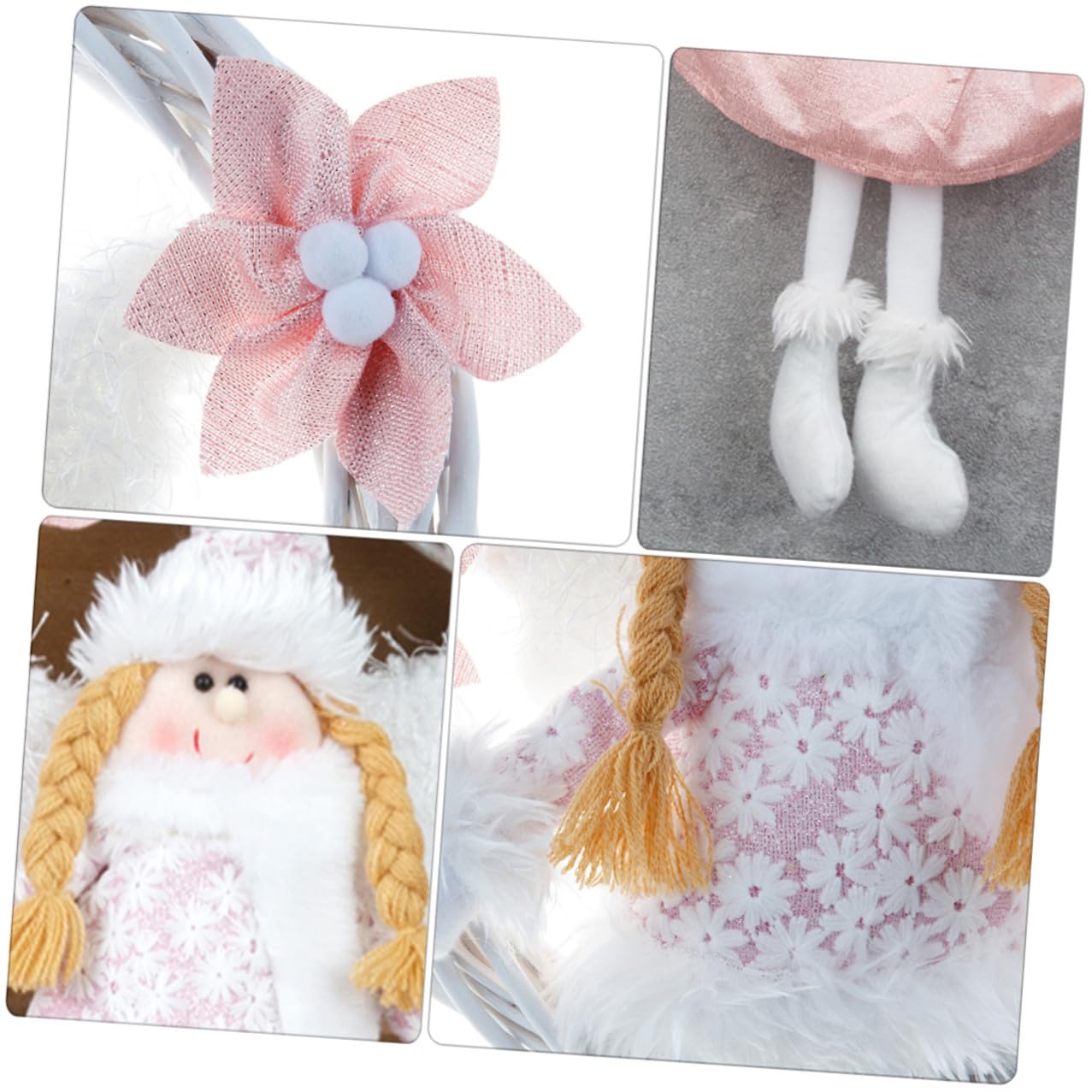 Ipetboom Guirnalda Navideña de Ángel con Aro de Flores Rosa Grande Colgante Decorativo para Puerta Decoración de Fiesta y Navidad Guirnalda para Colgar en Pared o Ventana