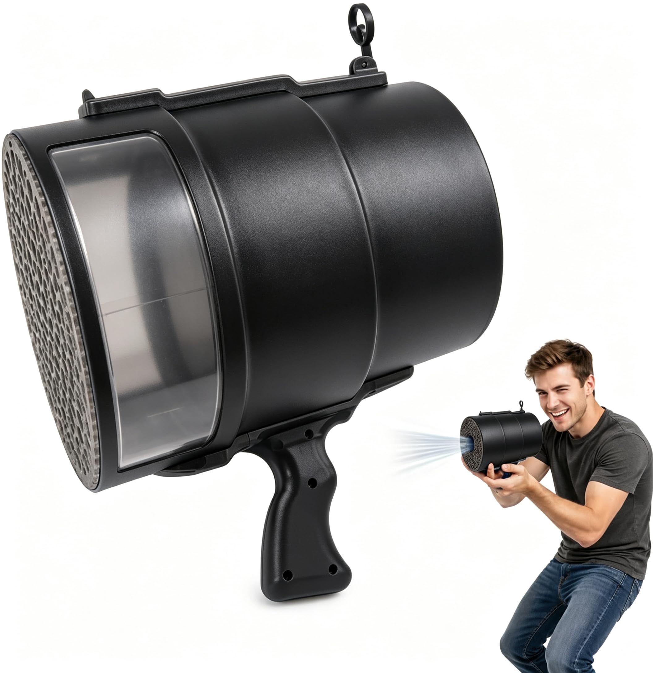 Air Blaster Toy, Handheld Air Cannon with Pop-Up Sight, Black