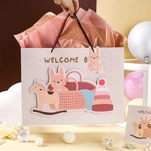 Miniatura 4 de LeZakaa Bolsa de regalo grande de 16 pulgadas y papel de regalo con diseño temático de baby shower para bebé, niño y niña, 17 x 120 pulgadas por