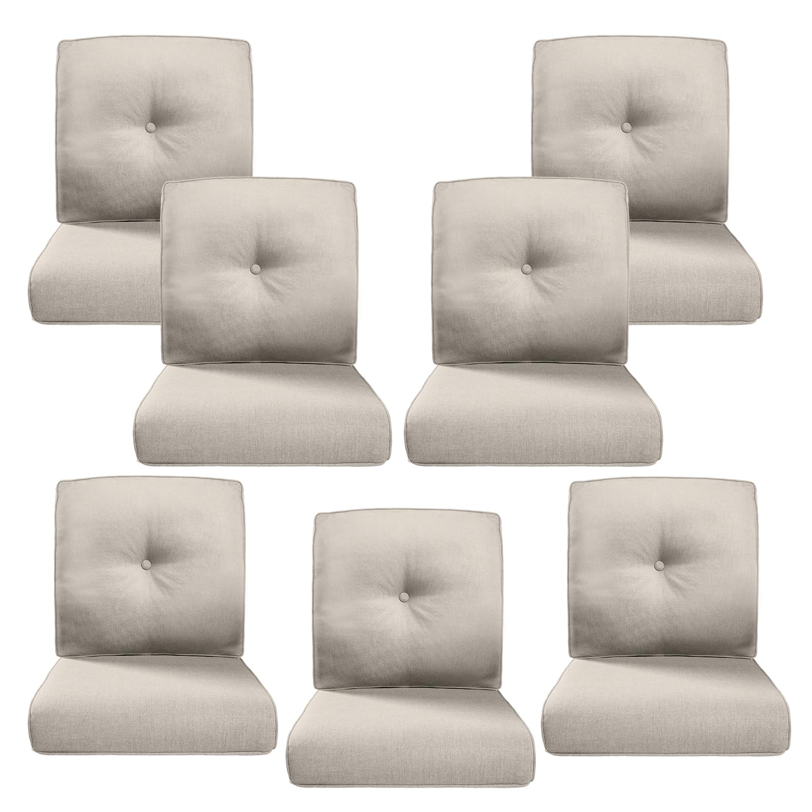 Luxury 4" Thick Outdoor Cushion Set of 7 - 22x24 Patio Furniture Cushions with 28D High-Density Foam, Water-Resistant &amp; Fade-Resistant Fabric, Removable Covers for Patio Furniture Sofa Couch -Beige