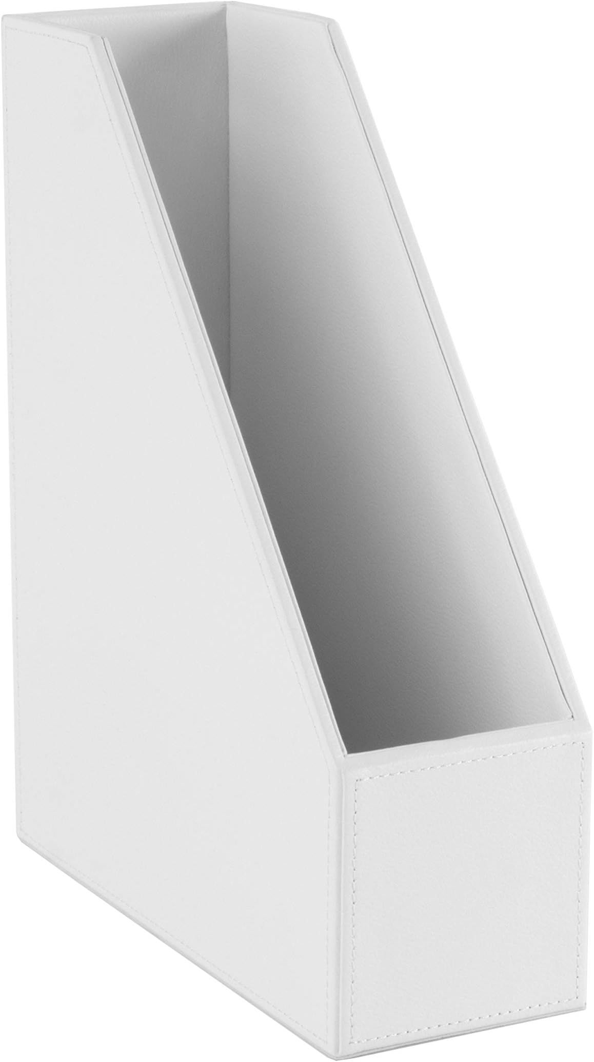 Osco Faux Leather Magazine File Holder, A4 Standing File Box & Shelf Organiser for Documents, Brochures & Catalogues Storage with Felt Base, Magazine Rack for Home Office, White