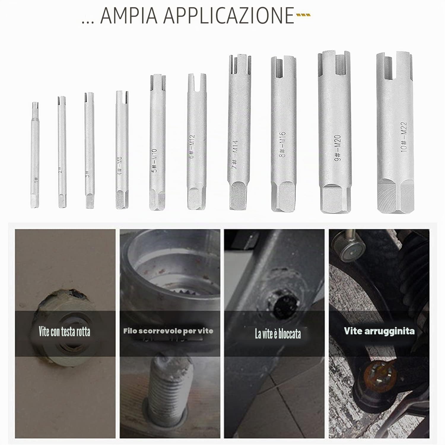 Tyenaza 10 Pezzi Estrattore di Rubinetto Rotto, Kit Estrattore Vite Spanata Acciaio con Scatola per M4, M5, M6, M8, M10, M12, M14, M16, M20, M22