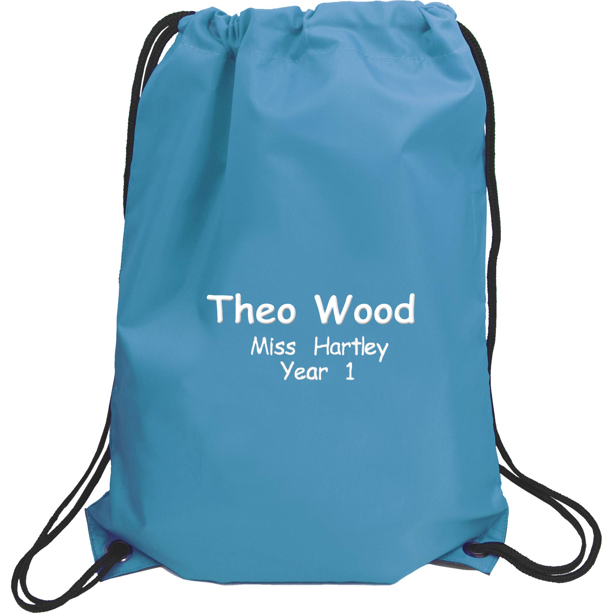 Boy's Personalised Name, Teacher & School Year Sports PE Drawstring Gym & Swimming Bag (Ocean Blue)