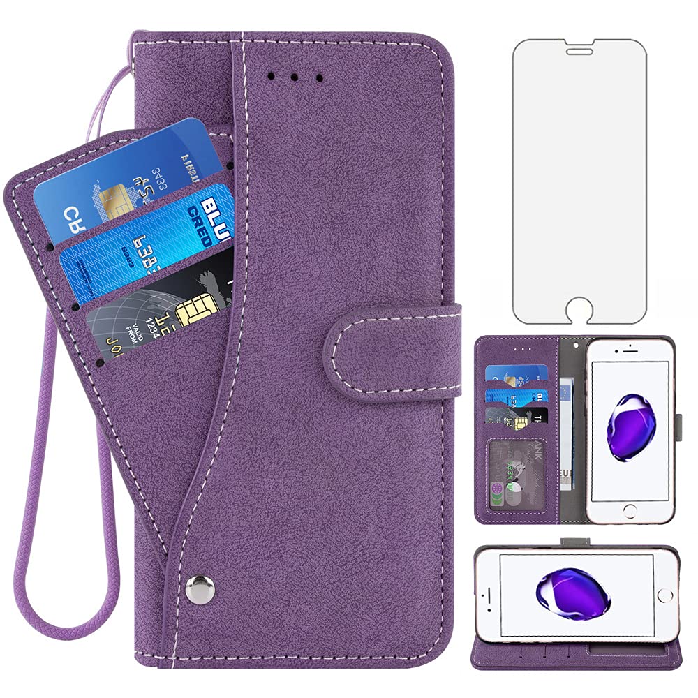 Compatible with iPhone 7plus 8plus 7/8 Plus Wallet Case and Tempered Glass  Screen Protector Flip Purse Cover Credit Card Holder Stand Cell Phone Cases