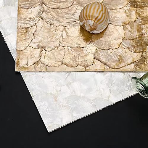Miniatura 9 de GOMMO 1 paquete de azulejos de concha de nácar para despegar y pegar, mosaico de concha de nácar de 12 x 12 pulgadas con cinta trasera de chapa para