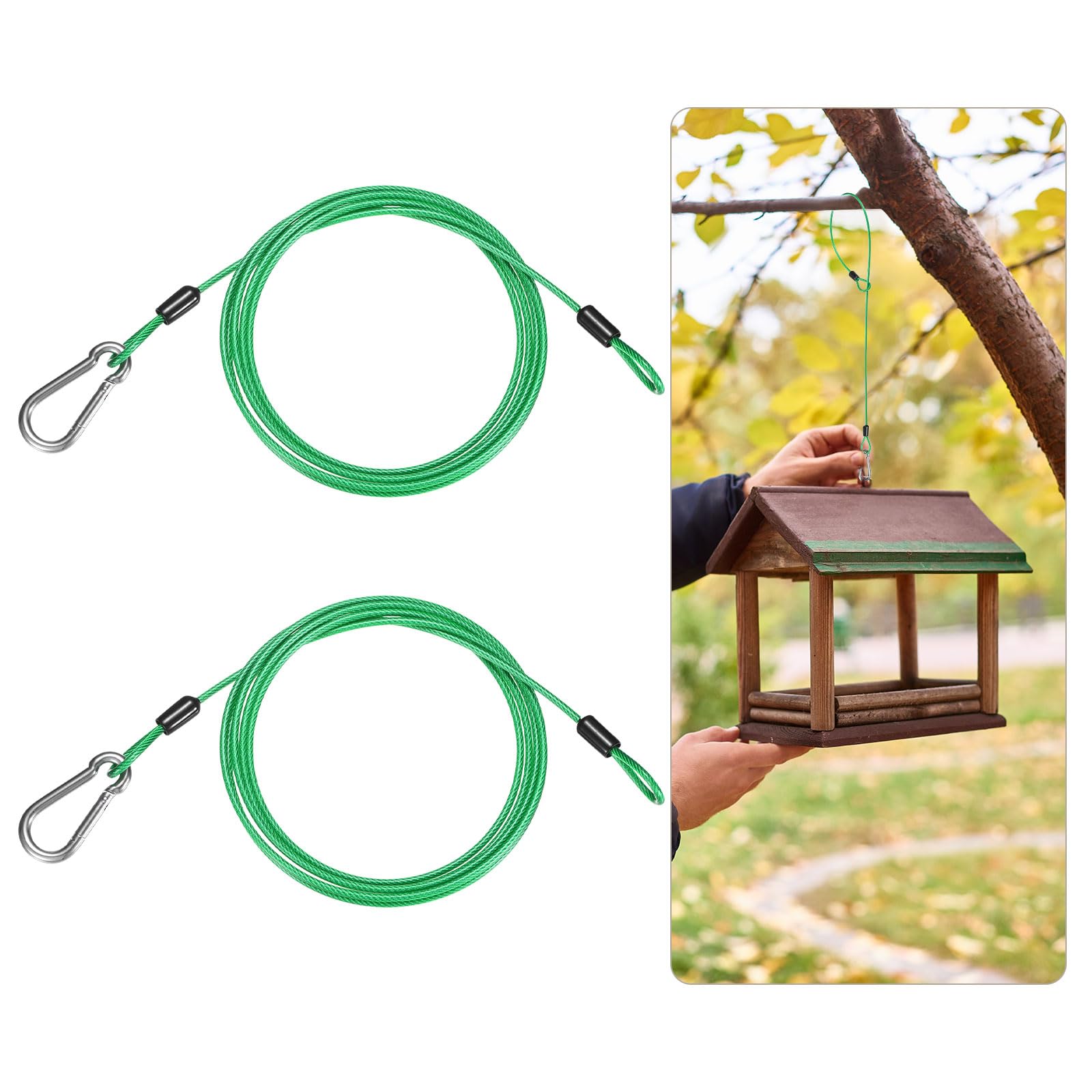 M METERXITY 2-Pack Bird Feeder Hanger with Snap Clip 200cm/79in, Green