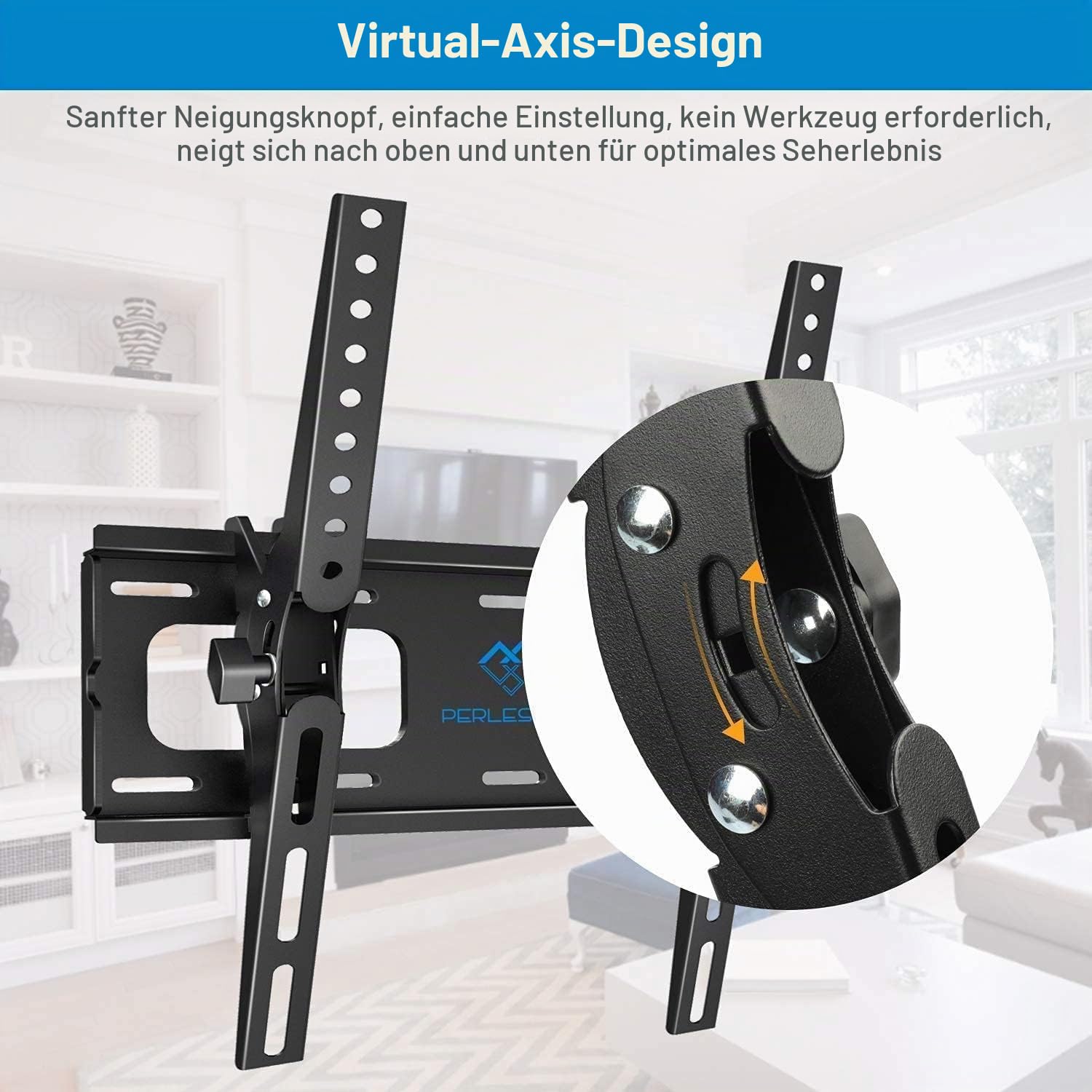 PERLESMITH TV Wandhalterung mit Werkzeugfreier Neigung, Wandhalterung Fernseher Neigbar für 26-65 Zoll Flach&Curved Fernseher oder Monitor bis zu 60kg, max.VESA 400x400mm