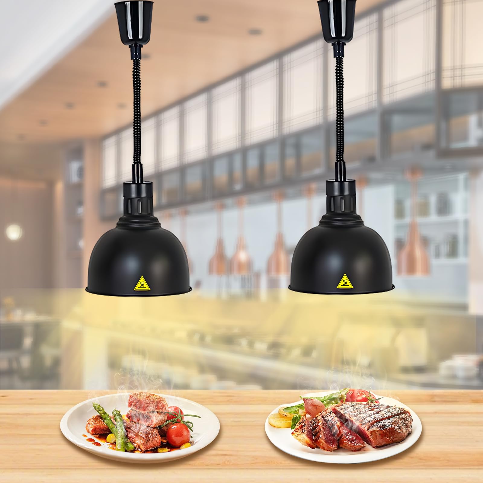 Lampe Chauffante Cuisine Professionnelle, Lampe Chauffe Plat Cuisine en Hauteur Réglable, Suspendu Lampe Chauffante Alimentaire pour Restaurant, Cuisine et Buffet(C-25cm,2 Pièces)