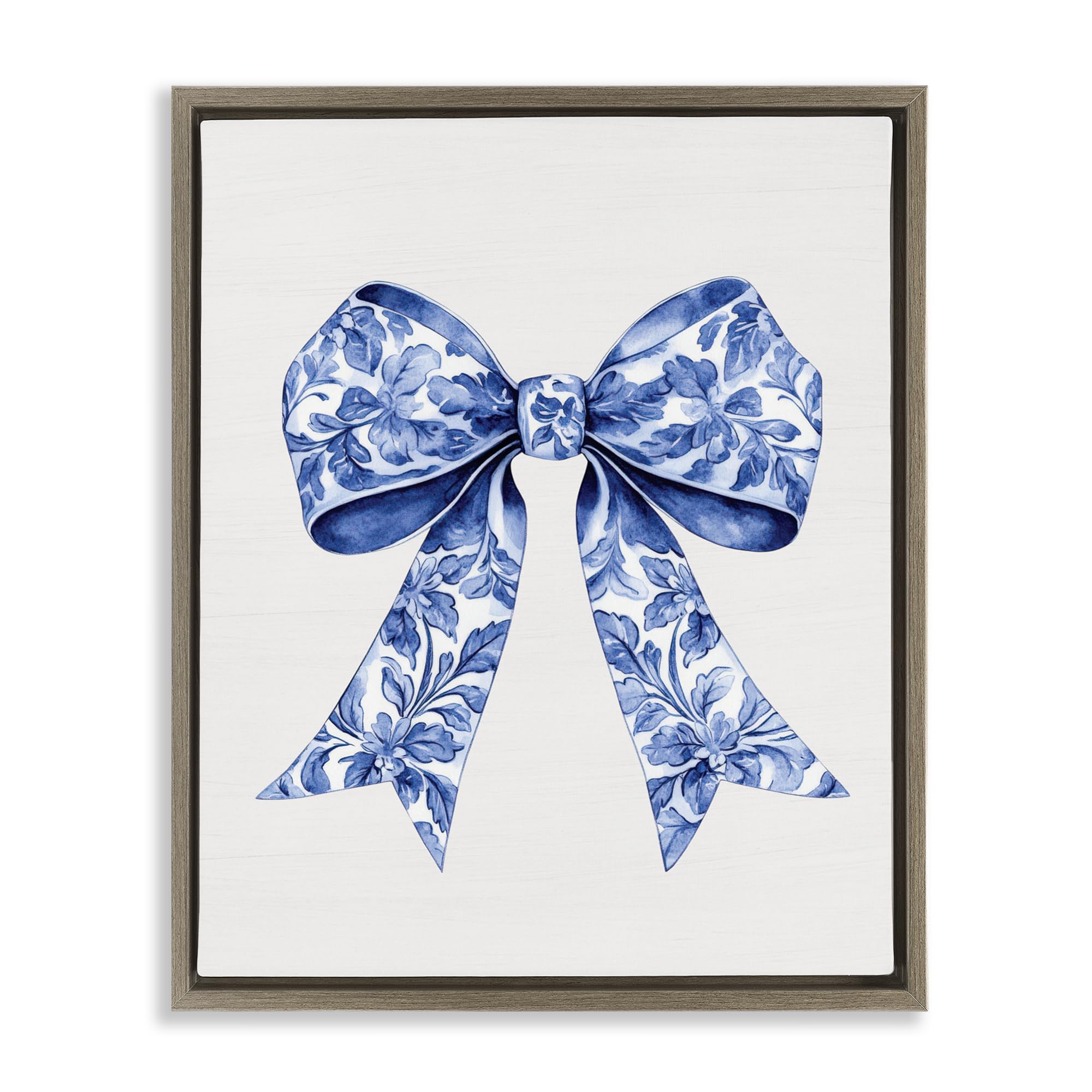 'Vintage Toile Flower Ribbon'| Floating Frame Canvas Art