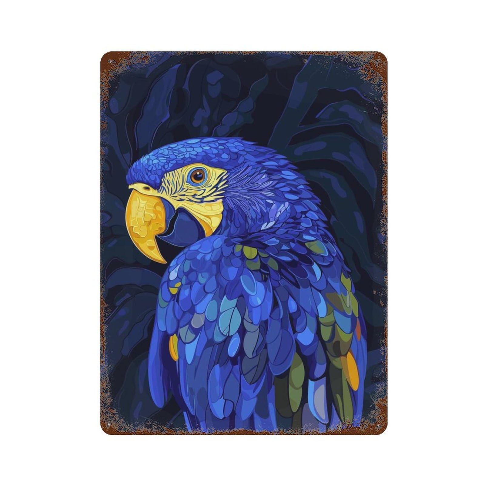 Rustic Tin Plaque Blue Macaw Portrait 15.7"x11.8", Rustic Home Decor for Office, Studio And Wall Decor