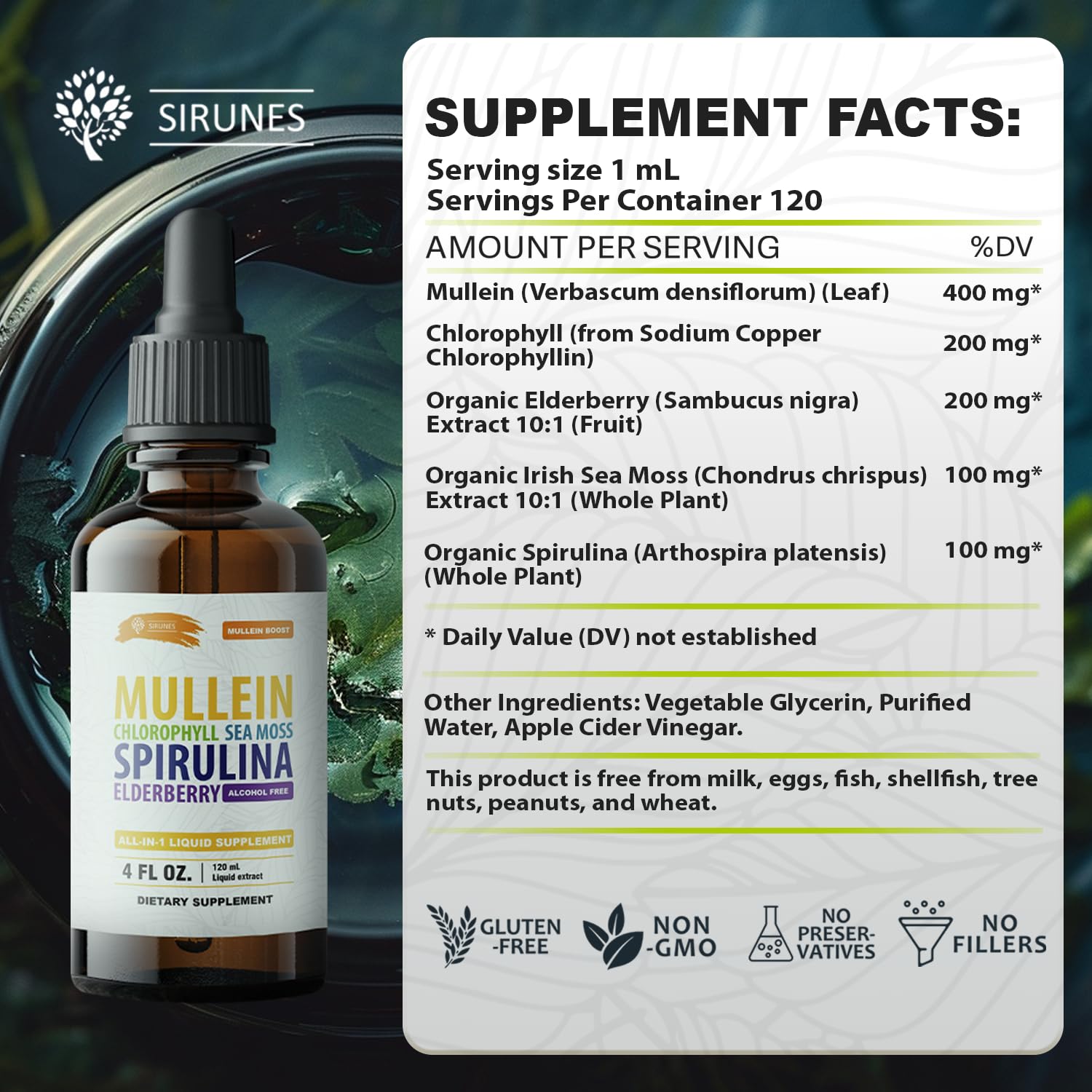 Mullein Herbal Drops with Chlorophyll, Irish Sea Moss, Spirulina & Elderberry – 4 fl oz – Daily Respiratory & Immune Wellness Supplement — Amazon image 6