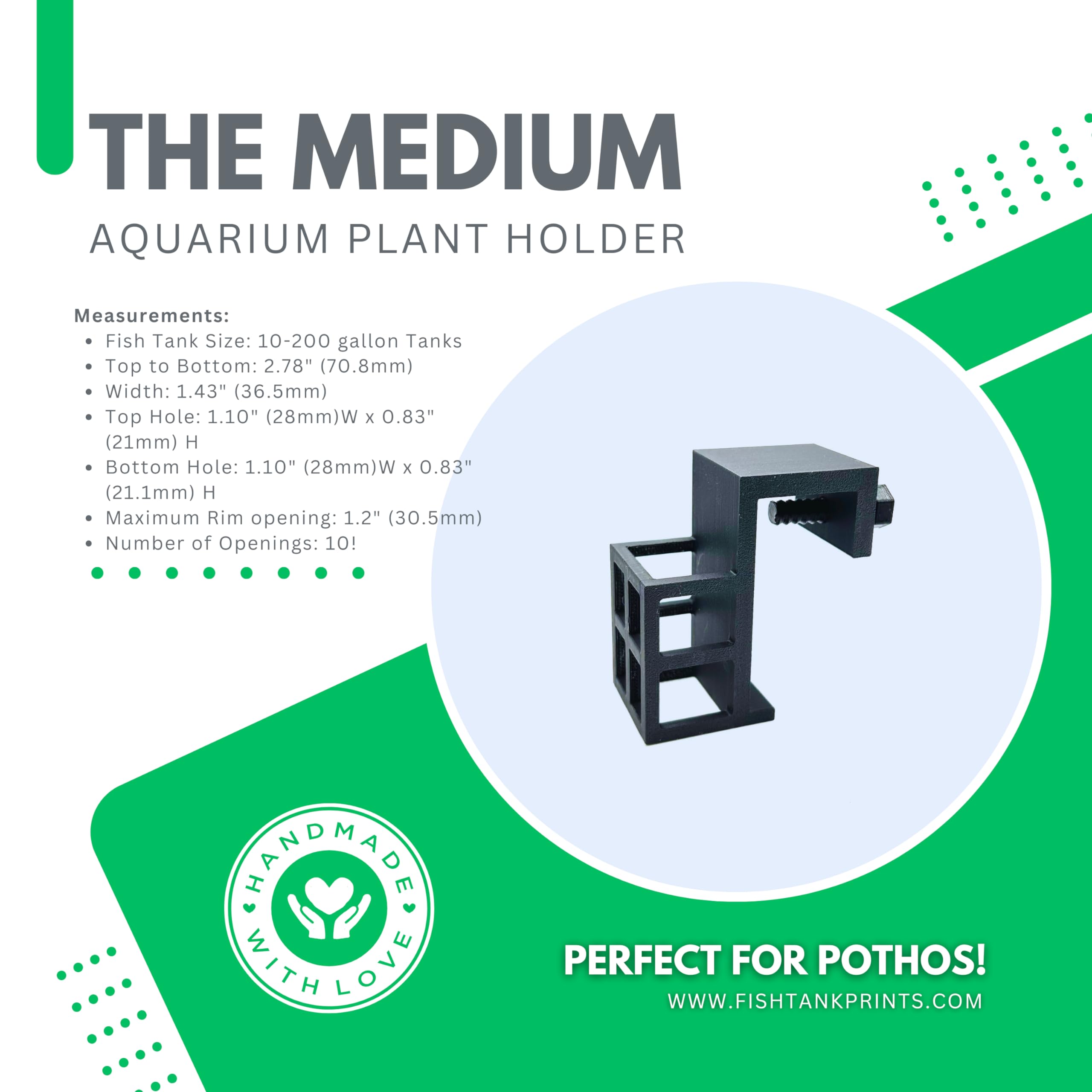 Aquarium Plant Holder for 10-200 Gallon Rimmed Fish Tanks The Medium 3D Printed - Pothos Holder - Stemmed Plant Holder