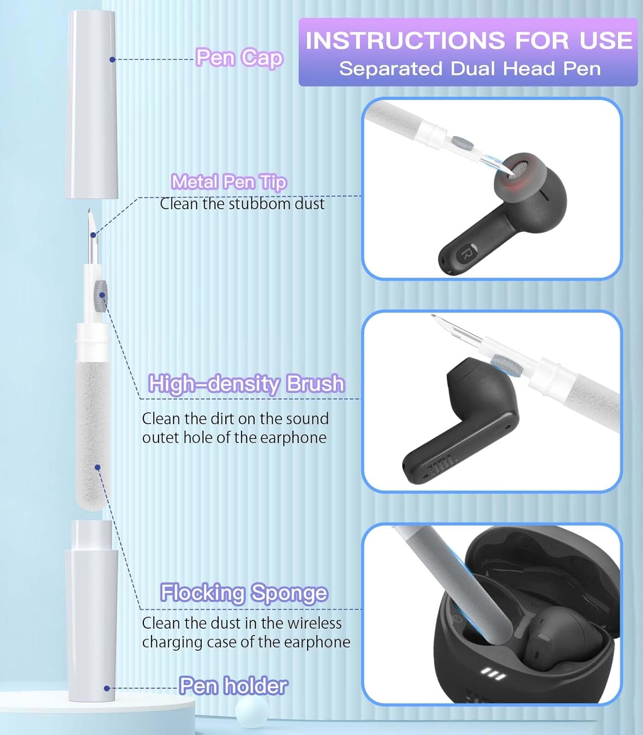 Upgrade Secure Lock for JBL Tune Flex 2 Case Cover with Cleaner kit, Clear TPU Protective Cover with JBL Tune Flex 2 True Wireless Noise Cancelling Earbuds Charging Case with Carabiner-Clear Pink - Image 7