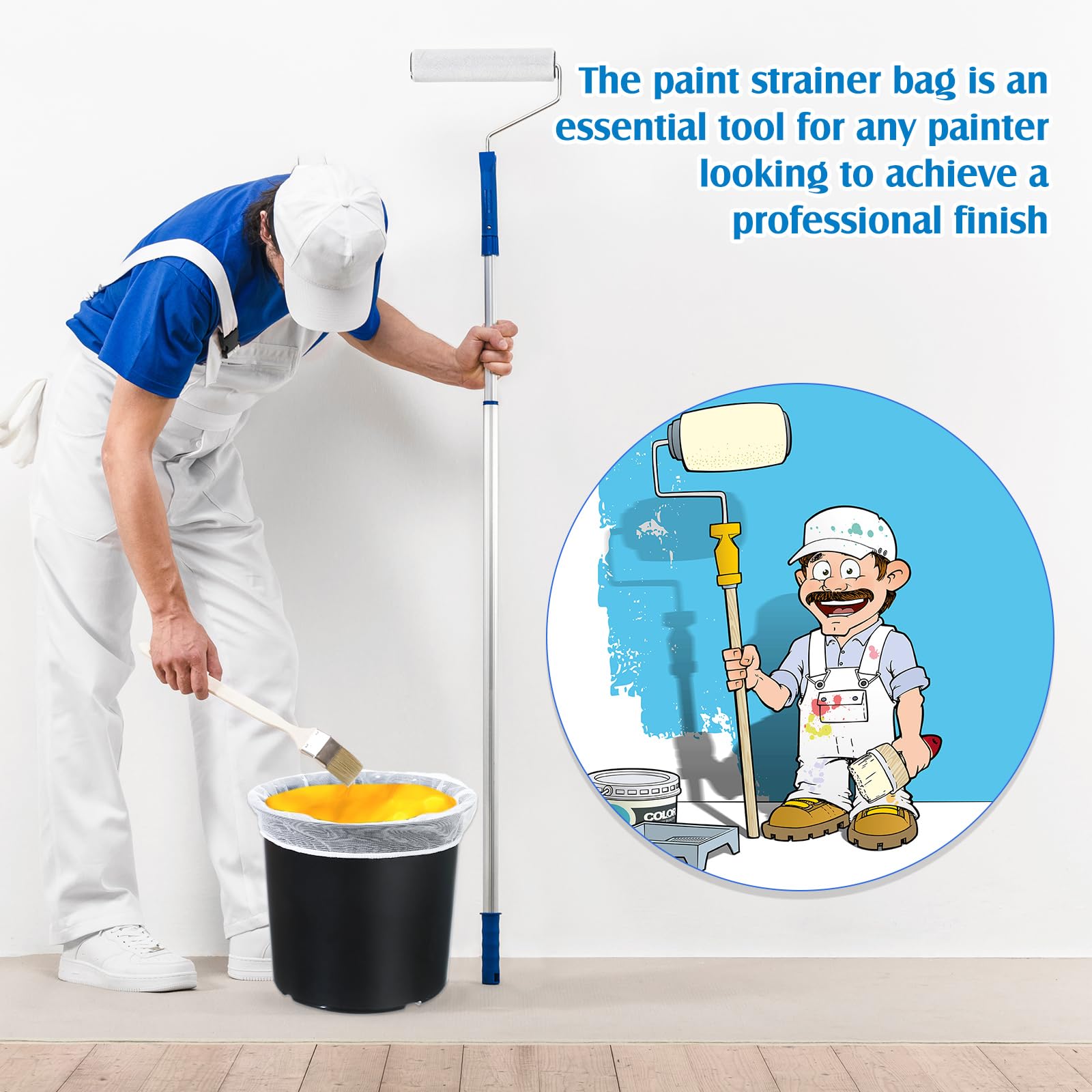 Boao 120 bolsas coladoras de pintura de malla fina blanca con parte superior elástica, filtro desechable para pintura, jardinería, protección de plantas (5 galones)