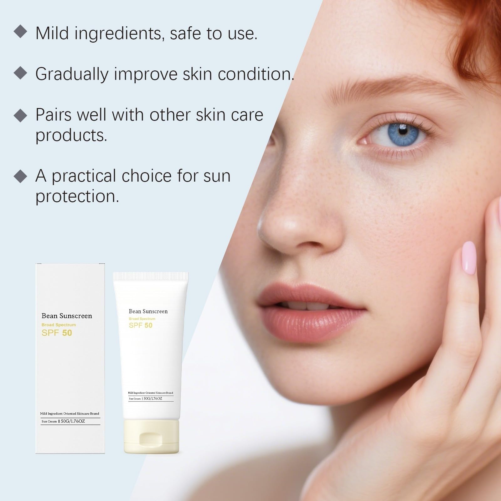 Crème solaire SPF50 visage,protection UV large spectre sans blanc, légère, collagène, niacinamide, acide hyaluronique, non gras quotidien, tous types peau