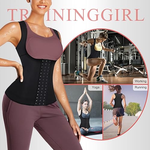 Miniatura 6 de Sudor cintura Entrenador Faja Entrenamiento Sauna Tank Top Chaleco para Mujeres Ejercicio de Pérdida de Peso, Doble Barriga Delgada