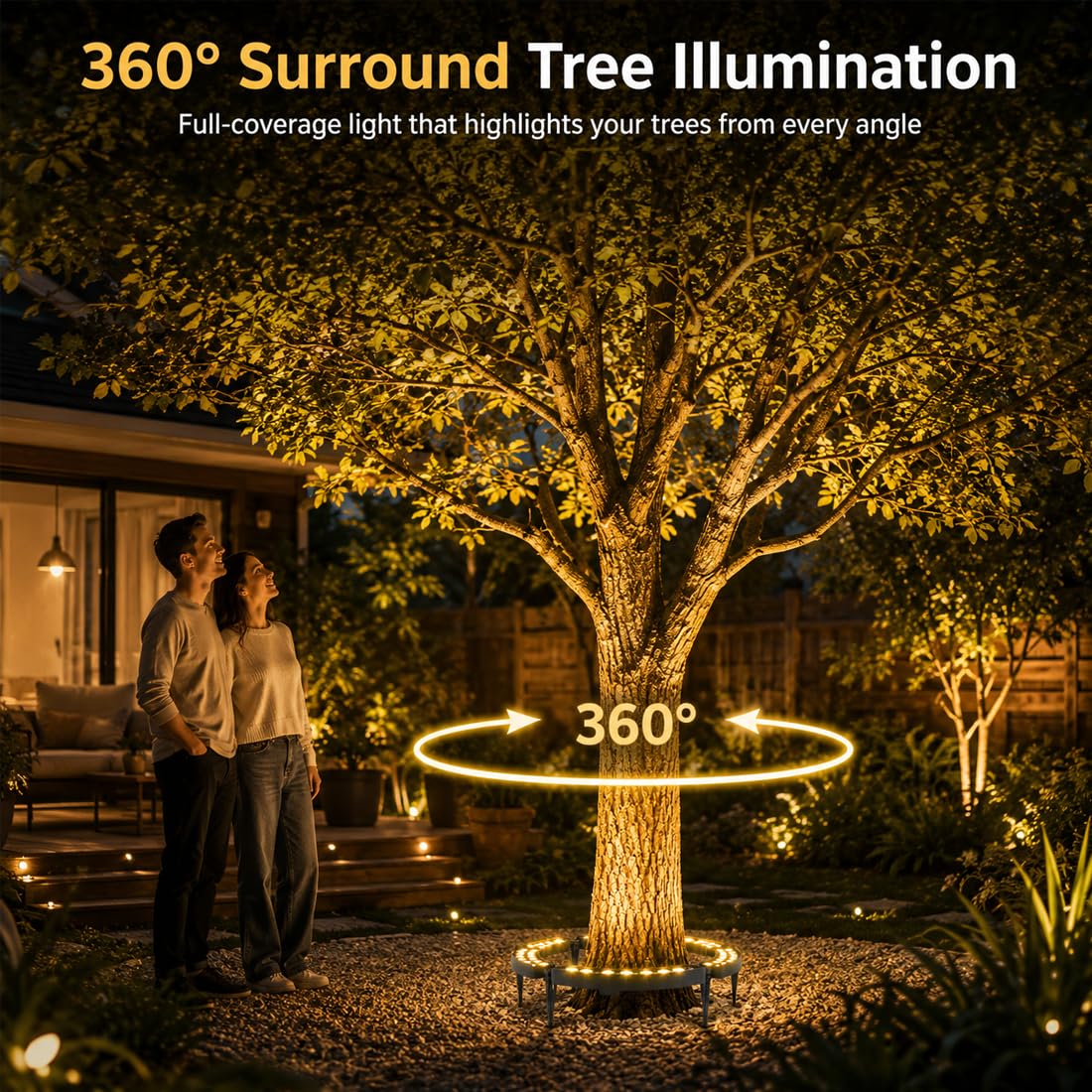 Solar LED Baum-Ringbeleuchtung, IP65 wasserfeste RGB & Warmweiß Landschaftsbeleuchtung für Außen, flexible Baumlampen Dekoration für Garten, Hof & Baumwurzeln (White Light,5pcs 60w)