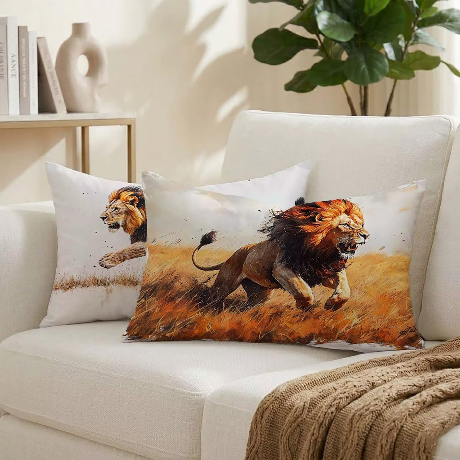 Coussins canape decoratif pour l'ete sur la terrasse avec housses imperméables 50x80 cm motif lion