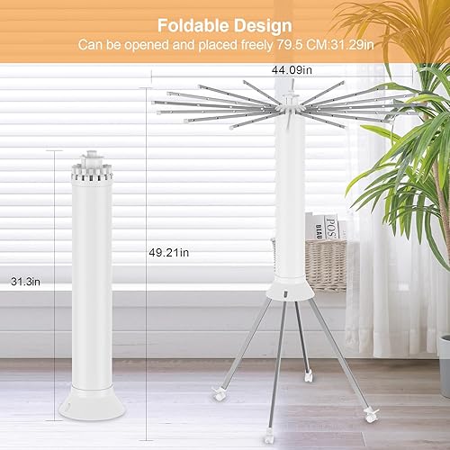 Miniatura 4 de Tendedero de ropa plegable de 4 patas, estante de secado plegable al aire libre, estante de secado de ropa portátil con 4 poleas, estante seco de