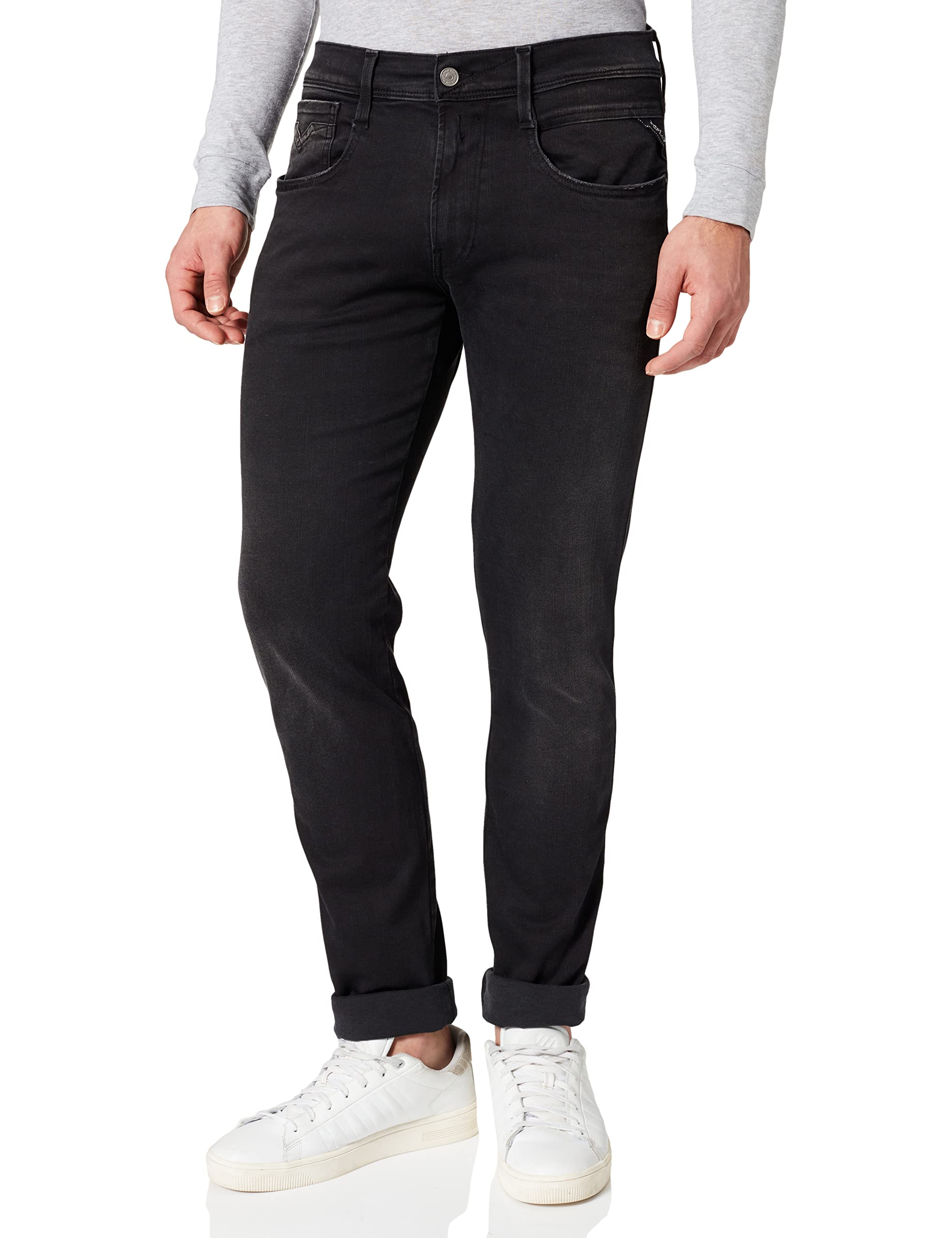 Replay Men's 098 Black Anbass Slim-Fit Hyperflex Jeans With Stretch, Black (Black 098), W40 X L34