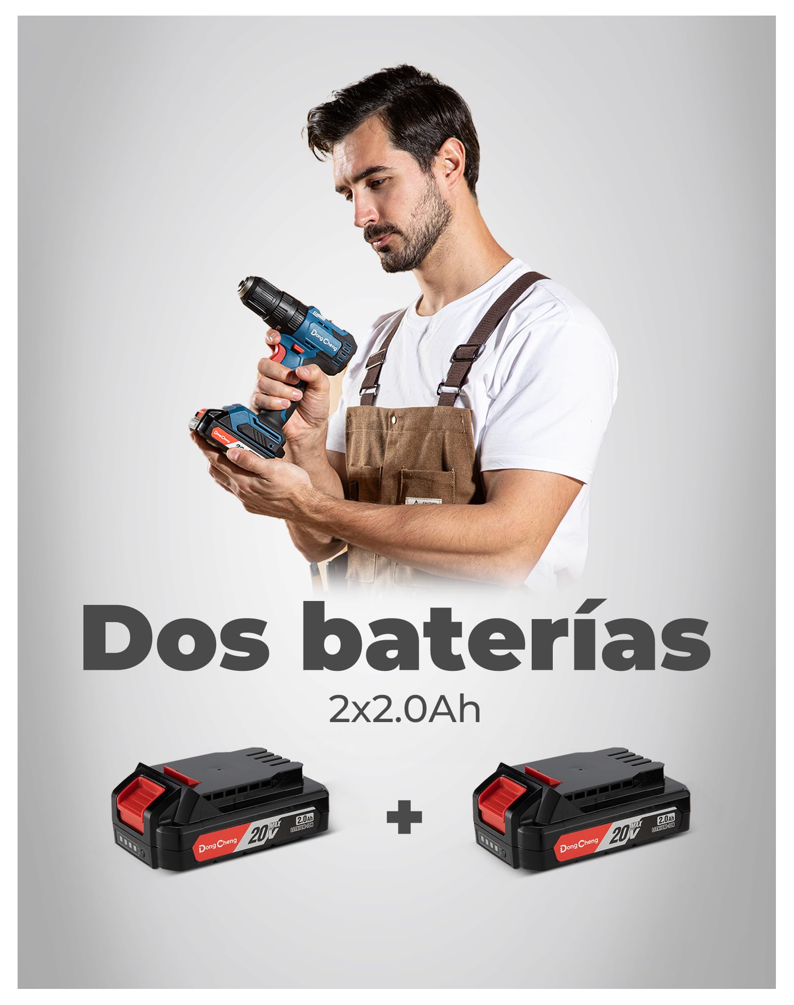 Dong Cheng Taladro Percutor a Bateria 20V 50Nm, taladro atornillador batería con 2x2.0Ah baterías, 20+3 Ajuste Par, Motore senza spazzole, 13mm Portabrocas Metálica, 2 velocidades