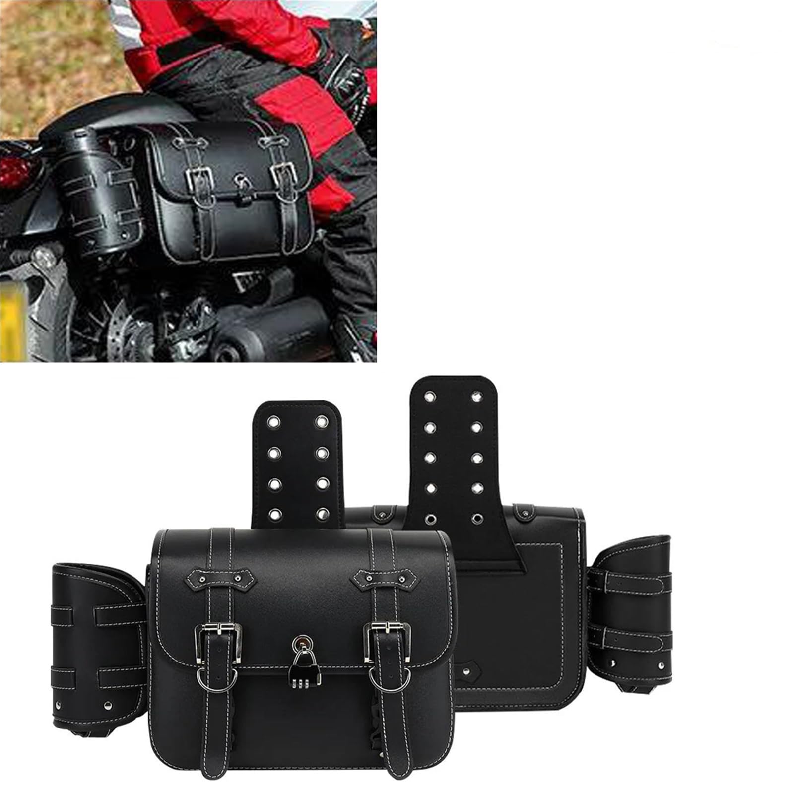 Reisebeutel Universelle Motorrad-Satteltaschen, Überwurf-Satteltaschen, PU-Leder, Seitengepäcktaschen Mit Getränkehalter Für Harley Sportster, Für Softail, Für Dyna(Nero)