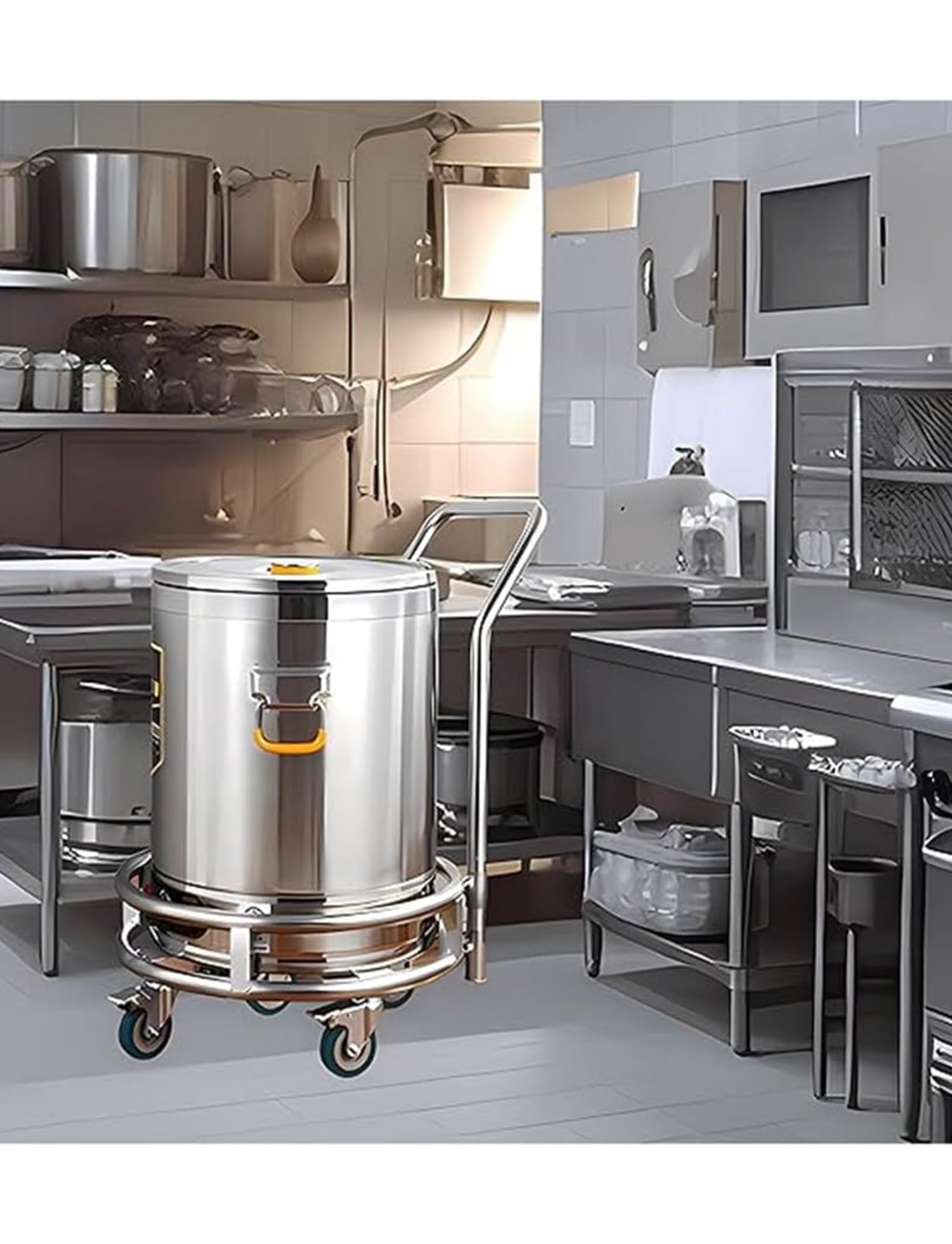 DFGHNBVC Round Stainless Steel Cart - Stock Pot Stand With Handles/Wheels - 551 Lbs Capacity, Pot/Buckets Mover Trolley For Canteen Restaurant Turnover,42Cm/16.5In
