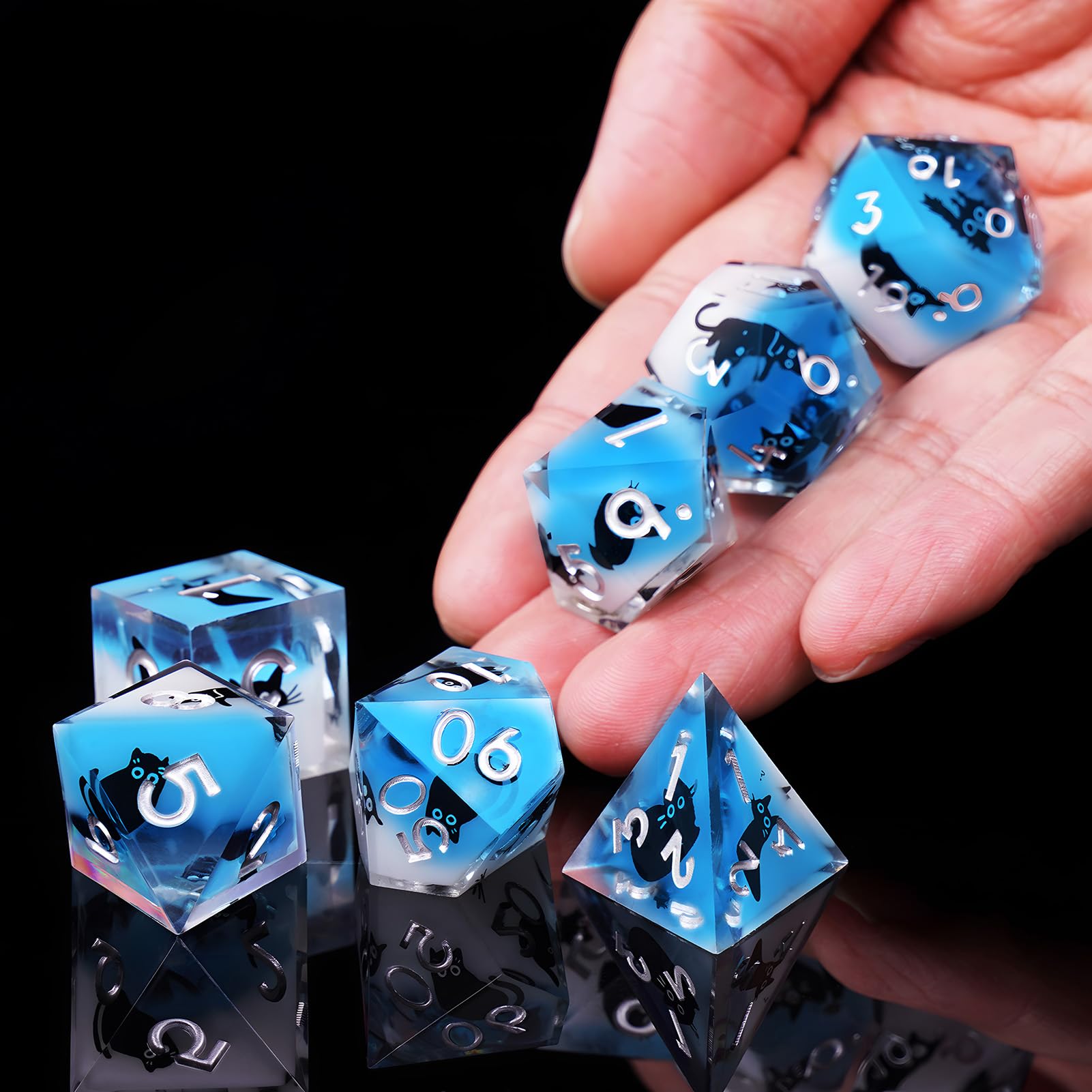 ORUZA 7 PCS Polyhedral DND Dice Resin Sharp Edge D&D Dice Set for Dungeons and Dragons RPG MTG Table Role Playing Games Die D20 D12 D10 D8 D6 D4 D% - Image 4