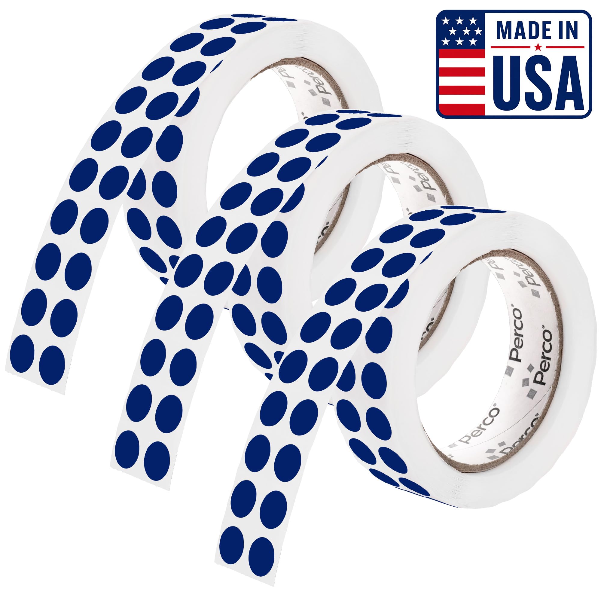 Perco Dark Blue Perforated Round Circle Dot Sticker 1/2-Inch Labels — 3 Rolls, 9,000 Stickers—Office, School for File Tabs, Inventory Coding &amp; Organized Systems, Strong Adhesive—Made in USA