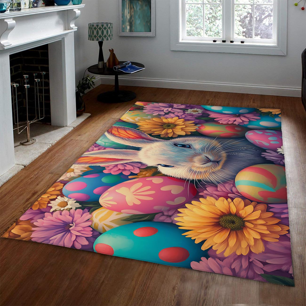 Tapis de porte Pâques 80x150cm et carpette de salon lavable aux motifs floraux colorés