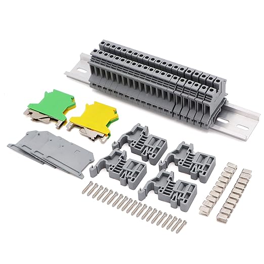 DIN Rail UK2.5N Terminal Blocks Kit,20Pcs 12 AWG Terminal Blocks, 2Pcs Ground Blocks, 2Pcs